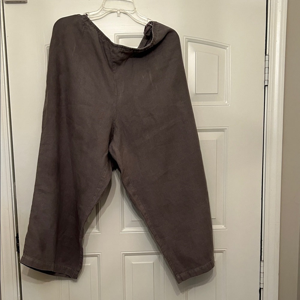 Eileen Fisher Side Zip Culotte Gray Linen Pants